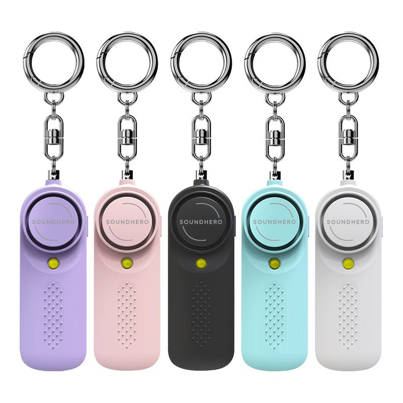 SOUNDHERO personal self-defense alarm keyring with built in light - Battery operated - Pastel Blue