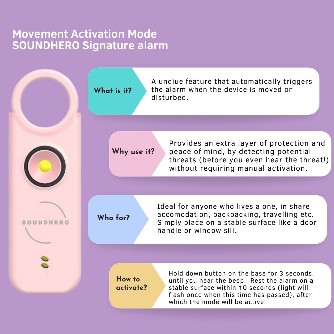 SOUNDHERO Signature - Personal self-defense alarm with Movement Activated mode - USB rechargeable - PINK