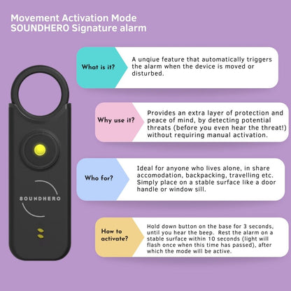 SOUNDHERO Signature - Personal self-defense alarm with Movement Activated mode - USB rechargeable - MIDNIGHT BLACK
