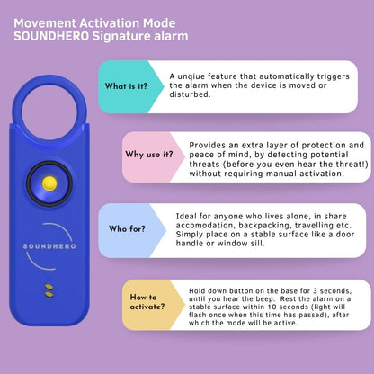 SOUNDHERO Signature - Personal self-defense alarm with Movement Activated mode - USB rechargeable - NIGHT BLUE