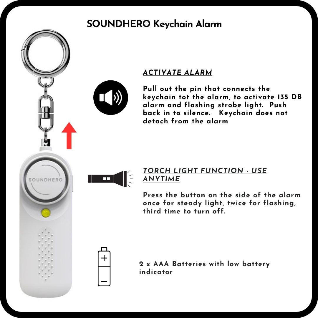 SOUNDHERO personal self-defense alarm keyring with built in light - Battery operated - Snow White