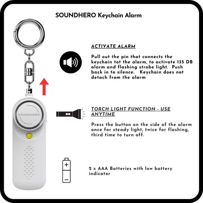 SOUNDHERO personal self-defense alarm keyring with built in light - Battery operated - Snow White