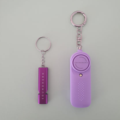 SOUNDHERO personal self-defense alarm keyring with built in light - Battery operated - Lilac
