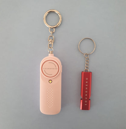 SOUNDHERO personal self-defense alarm keyring with built in light - Battery operated - Pastel Pink